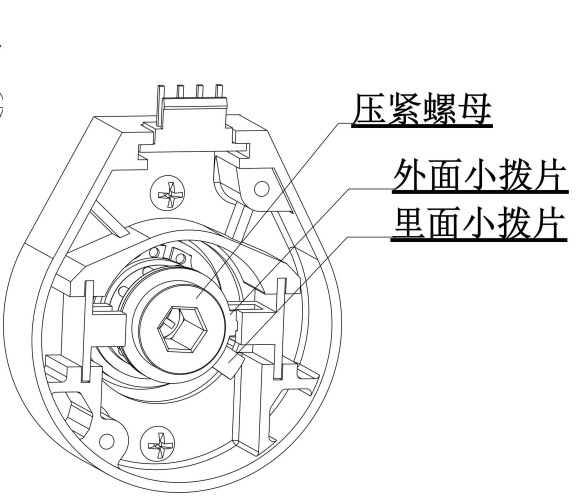 用 8mm 内六角扳手调试外面拨片